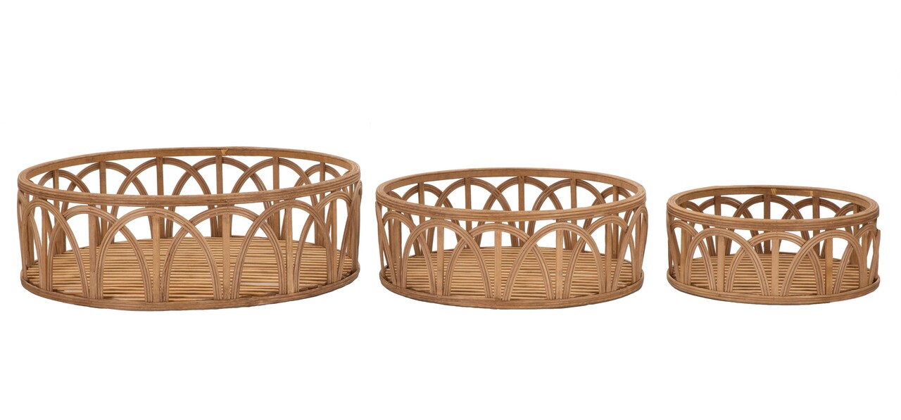 Set 3 cosuri depozitare / tavi decorative Fuji, Mauro Ferretti, Ø 50 x 16 cm, ratan, maro - imagine 7